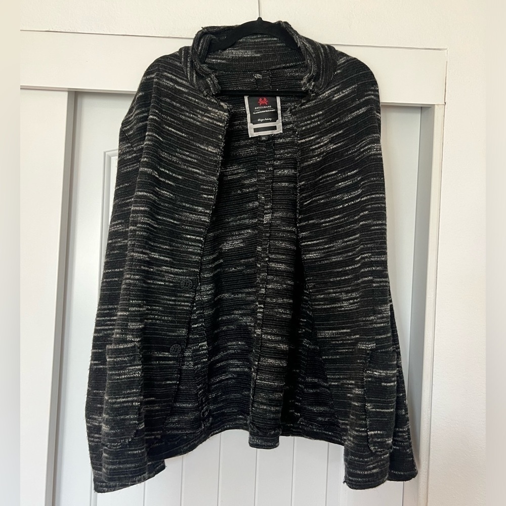Ron Tomson Open Front Marled Knit Cardigan Sweater Jacket Black Gray Men’s 3XL